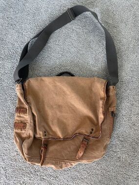 Old Navy Brown Canvas Messenger Bag with Black Strap